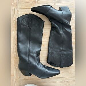 Sam Edelman Black Leather Western Cowboy Boots | Pointed Toe | Size 11